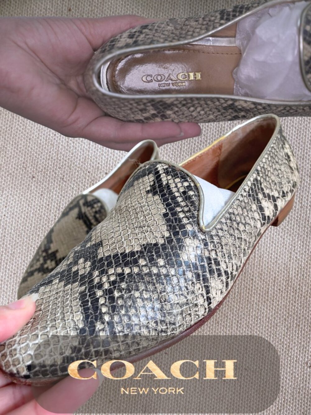 Coach New York Snakeskin Smoking Slipper Loafers Size 7